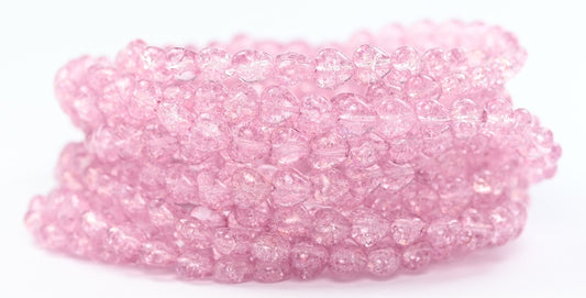 Heart Pressed Glass Beads, Crystal Light Fuchsia Pink Crack (00030-34306-CRACK), Glass, Czech Republic