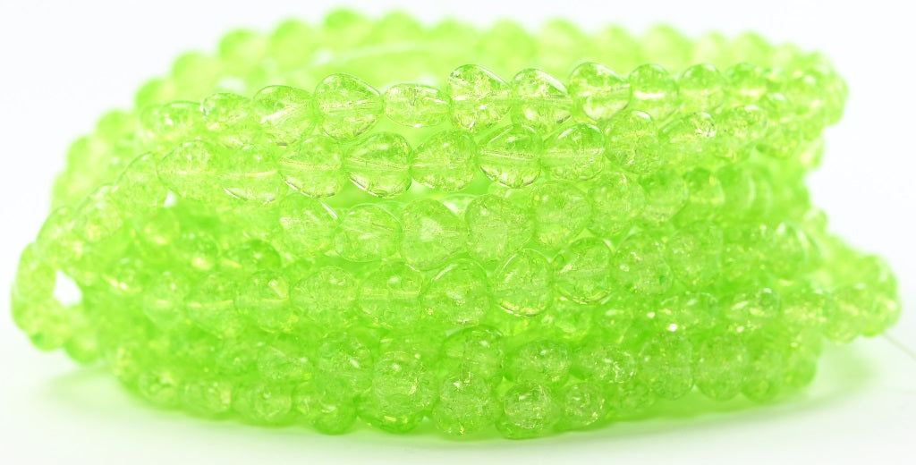 Heart Pressed Glass Beads, Crystal Light Green Crack (00030-34310-CRACK), Glass, Czech Republic