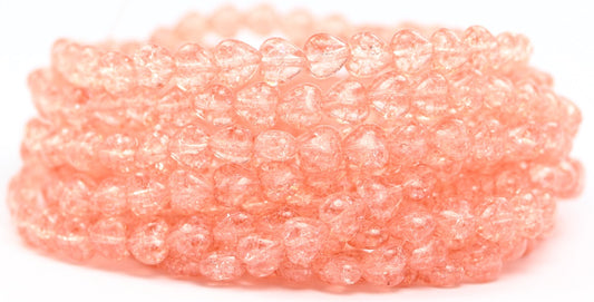 心形压制玻璃珠，水晶浅粉色桃裂纹 (00030-34305-CRACK)，玻璃，捷克共和国