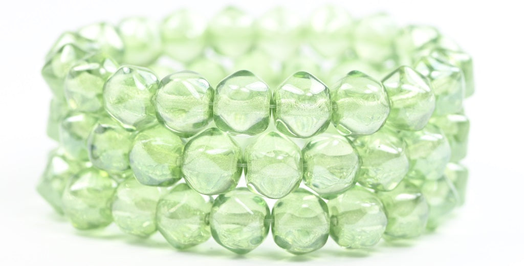 不規則な丸いビーズ、クリスタルラスターグリーンフルコーティング（00030-14457）、ガラス、チェコ共和国