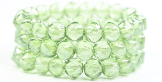 不規則な丸いビーズ、クリスタルラスターグリーンフルコーティング（00030-14457）、ガラス、チェコ共和国