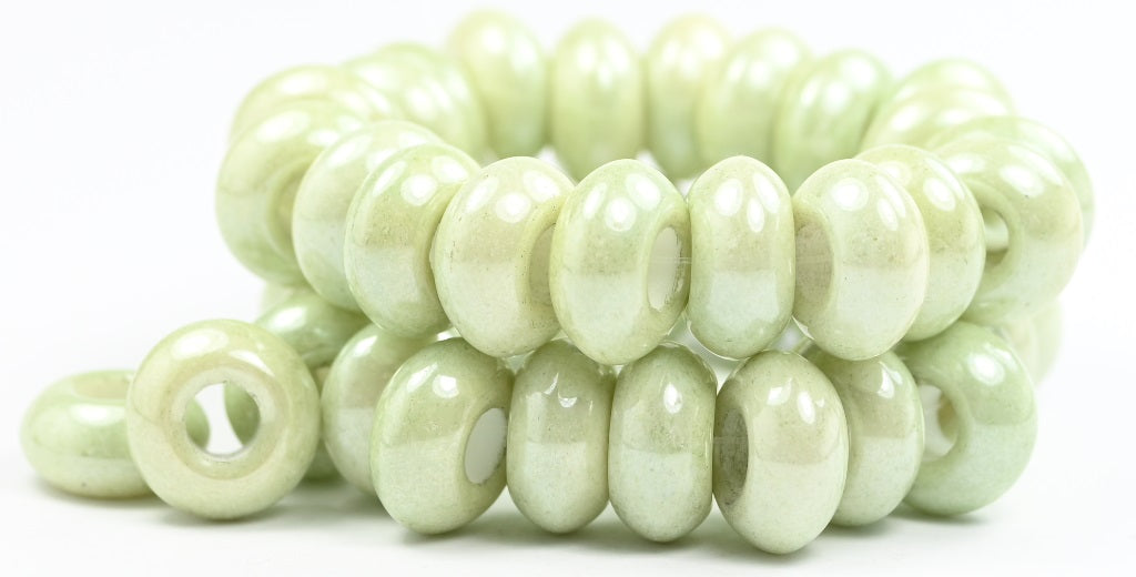 Ring Spacer Beads, White Luster Green Full Coated (02010-14457), Glass, Czech Republic