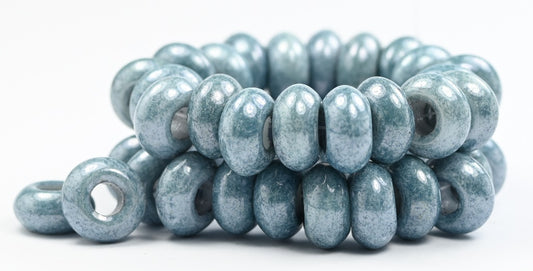 Ring Spacer Beads, White Luster Blue Full Coated (02010-14464), Glass, Czech Republic