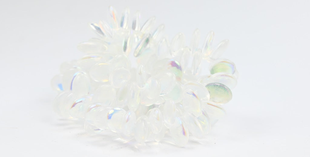 扁扁椭圆形压制玻璃珠，水晶 Ab (00030-AB)，玻璃，捷克共和国