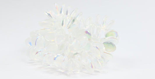 Lentil Flat Oval Pressed Glass Beads, Crystal Ab (00030-AB), Glass, Czech Republic