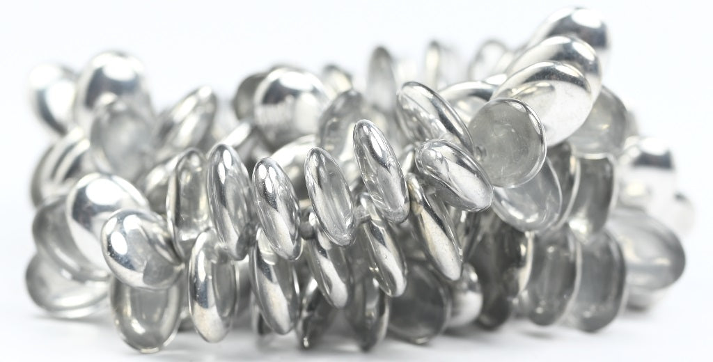 Linsenförmige, flache, ovale gepresste Glasperlen, Crystal Crystal Silver Half Coating (00030-27001), Glas, Tschechische Republik