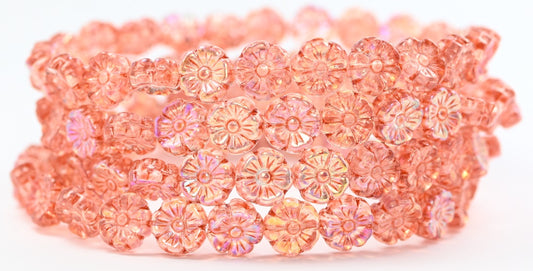 夏威夷花压制玻璃珠，水晶浅粉色桃色 Ab (00030-34305-AB)，玻璃，捷克共和国