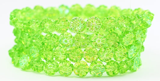 Hawaii Flower Pressed Glass Beads, Crystal Light Green Ab (00030-34310-AB), Glass, Czech Republic