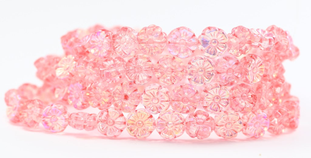 Hawaii-Blumen-Glasperlen, Crystal Light Pink Ab (00030-34304-AB), Glas, Tschechische Republik