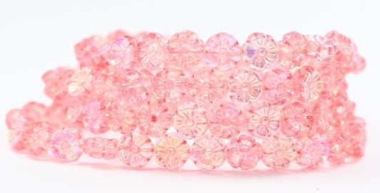 夏威夷花压制玻璃珠，水晶浅粉色 Ab (00030-34304-AB)，玻璃，捷克共和国