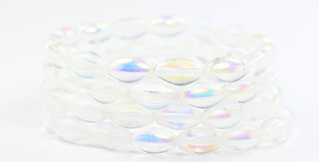Olive Oval Pressed Glass Beads, Crystal Ab (00030-AB), Glass, Czech Republic