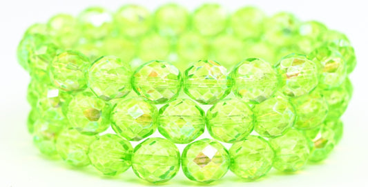 Fire Polished Round Faceted Beads, Crystal Light Green (00030-34310), Glass, Czech Republic