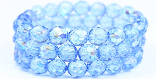 Fire Polished Round Faceted Beads, Crystal Light Blue (00030-34307), Glass, Czech Republic