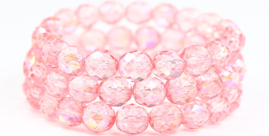 Fire Polished Round Faceted Beads, Crystal Light Pink (00030-34304), Glass, Czech Republic