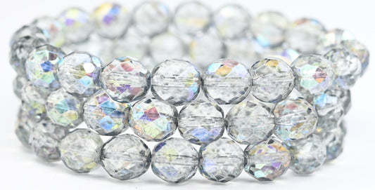 Fire Polished Round Faceted Beads, Crystal Light Gray (00030-34311), Glass, Czech Republic