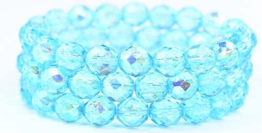 OUTLET 10 grams Faceted Round Fire Polished Beads, 10 x 10 mm, Crystal Light Aqua Blue (00030-34308), Glass, Czech Republic