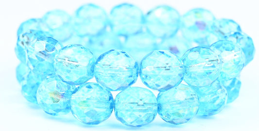 Fire Polished Round Faceted Beads, Crystal Light Aqua Blue (00030-34308), Glass, Czech Republic