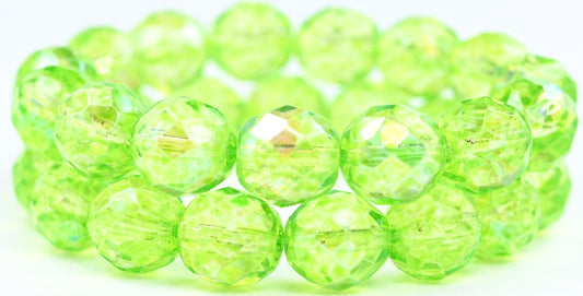 Fire Polished Round Faceted Beads, Crystal Light Green (00030-34310), Glass, Czech Republic