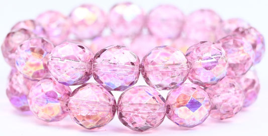 Feuerpolierte runde facettierte Perlen, Crystal Light Fuchsia Pink (00030-34306), Glas, Tschechische Republik
