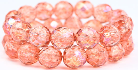 Fire Polished Round Faceted Beads, Crystal Light Pink Peach (00030-34305), Glass, Czech Republic