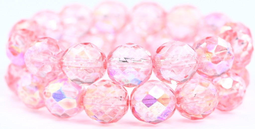 Fire Polished Round Faceted Beads, Crystal Light Pink (00030-34304), Glass, Czech Republic