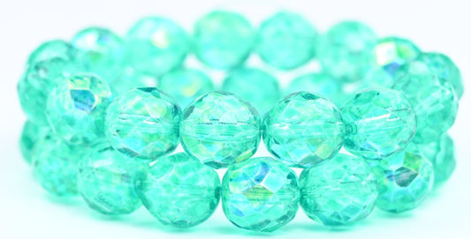 Fire Polished Round Faceted Beads, Crystal Light Turquoise (00030-34309), Glass, Czech Republic