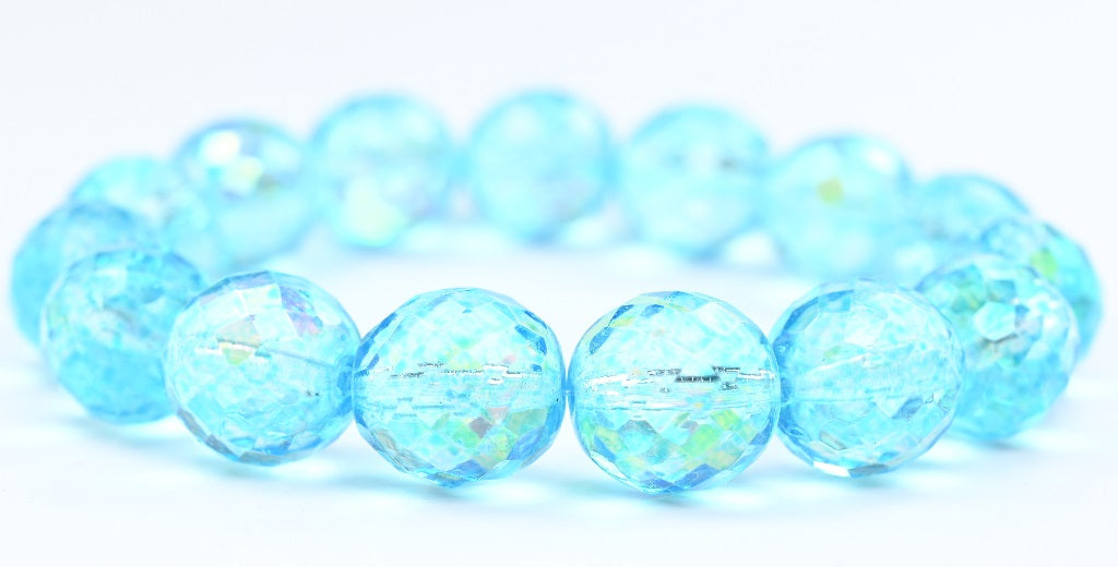 Fire Polished Round Faceted Beads, Crystal Light Aqua Blue (00030-34308), Glass, Czech Republic