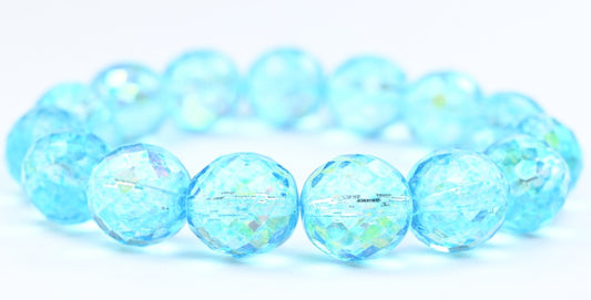 Fire Polished Round Faceted Beads, Crystal Light Aqua Blue (00030-34308), Glass, Czech Republic