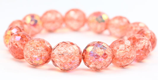 Fire Polished Round Faceted Beads, Crystal Light Pink Peach (00030-34305), Glass, Czech Republic