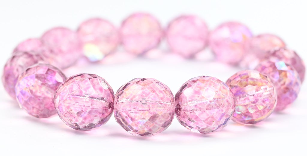 Fire Polished Round Faceted Beads, Crystal Light Fuchsia Pink (00030-34306), Glass, Czech Republic