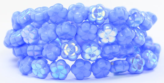 5-Petal Flower Pressed Beads, Opaque Light Blue Ab (33010-AB), Glass, Czech Republic