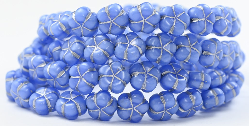 5-Petal Flower Pressed Beads, Opaque Light Blue Silver Lined (33010-54201), Glass, Czech Republic