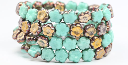 5-Petal Flower Pressed Beads, Copper Lined Rose Gold Capri (54200-27101), Glass, Czech Republic