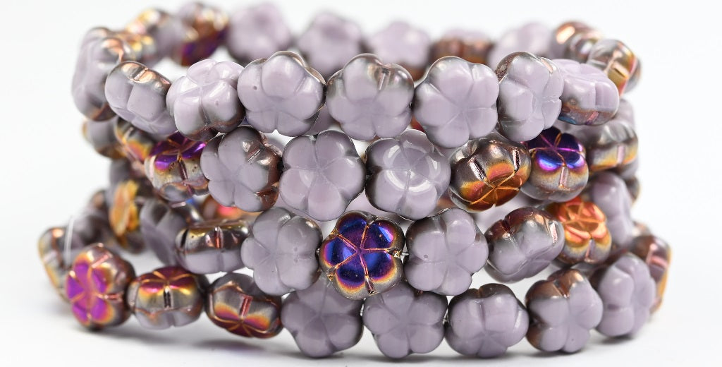 5-Petal Flower Pressed Beads, Purple  Sliperit (23020-29500), Glass, Czech Republic