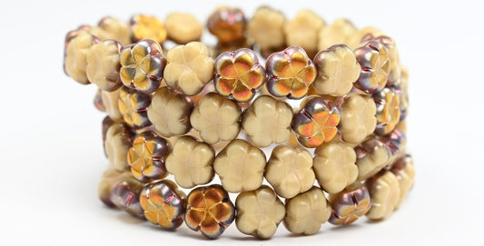 5-Petal Flower Pressed Beads, Opaque Beige Rose Gold Capri (13010-27101), Glass, Czech Republic