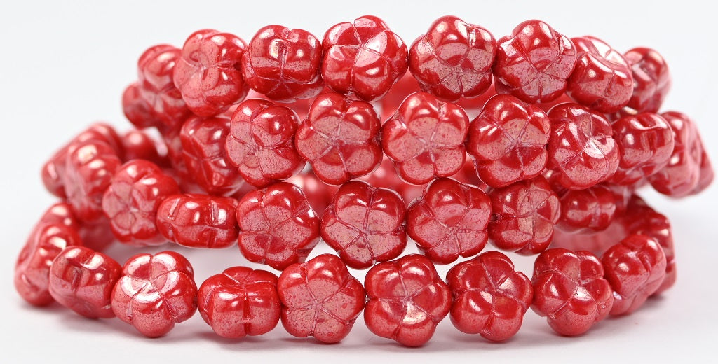 5-Petal Flower Pressed Beads, Red Hematite (93190-14400), Glass, Czech Republic