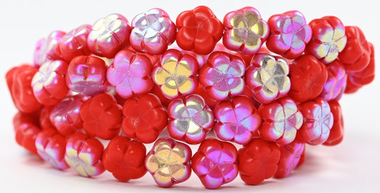 5-Petal Flower Pressed Beads, Red Ab (93190-AB), Glass, Czech Republic