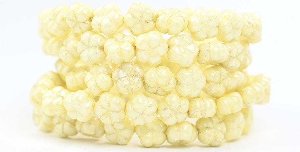 5-Petal Flower Pressed Beads, White Luster Yellow Full Coated (02010-14483), Glass, Czech Republic