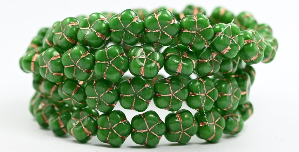 5-Petal Flower Pressed Beads, Mixed Emerald Crystal Copper Lined (56100-54200), Glass, Czech Republic