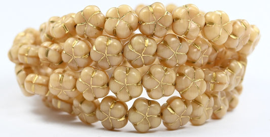 OUTLET 10 grams 5-Petal Flower Pressed Beads, 10 x 10 mm, Silk Beige Gold Lined (14010-54202), Glass, Czech Republic