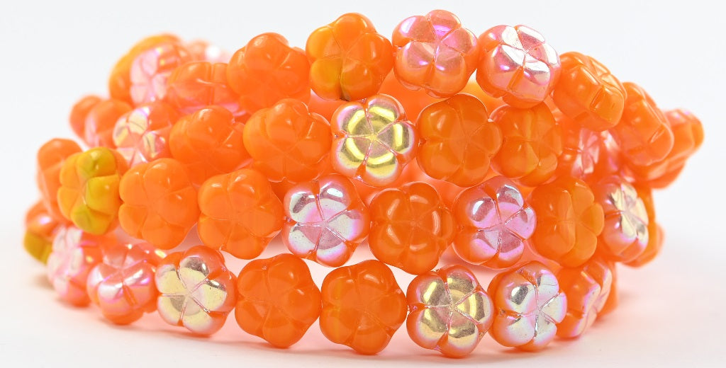 5-Petal Flower Pressed Beads, Orange Ab (81260-AB), Glass, Czech Republic