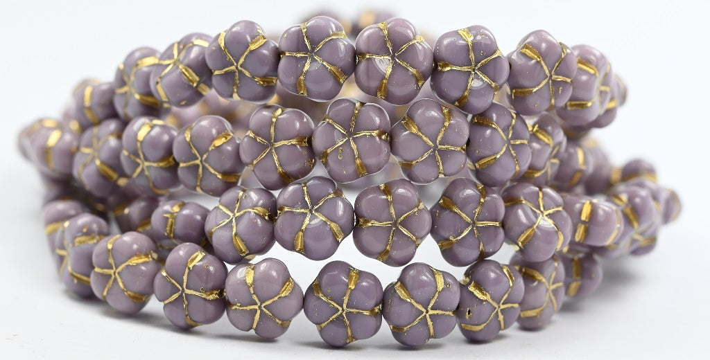 5-Petal Flower Pressed Beads, Purple  Gold Lined (23020-54202), Glass, Czech Republic