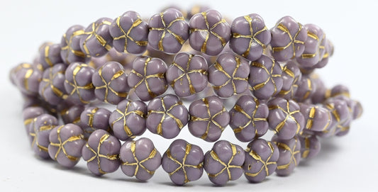 5-Petal Flower Pressed Beads, Purple  Gold Lined (23020-54202), Glass, Czech Republic