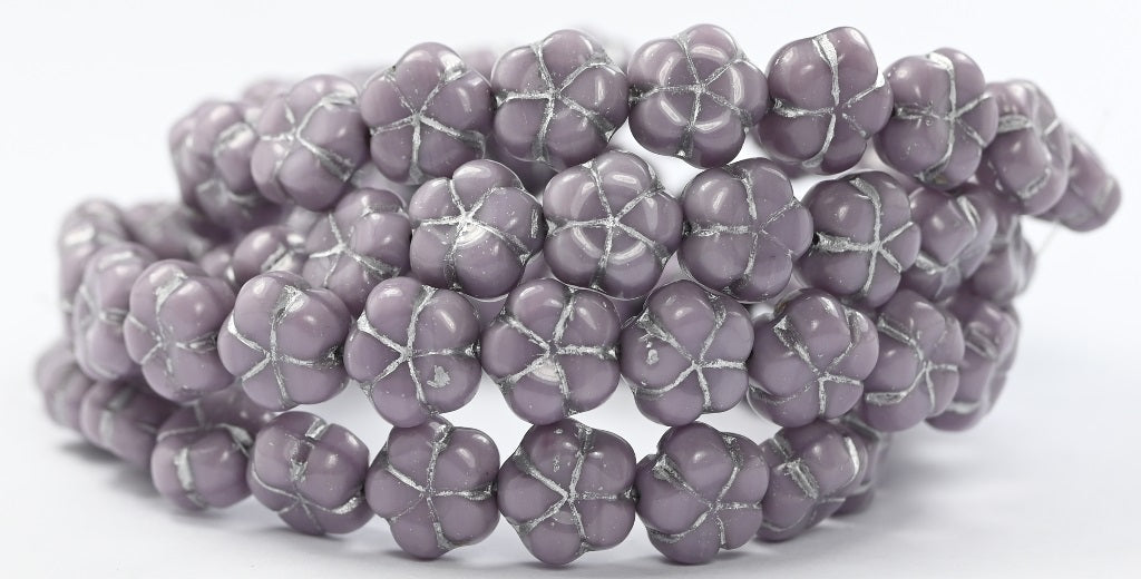 5-Petal Flower Pressed Beads, Purple  Silver Lined (23020-54201), Glass, Czech Republic