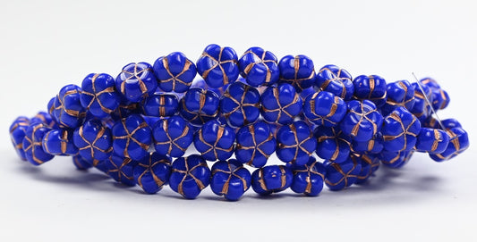 5-Petal Flower Pressed Beads, Rich Blue Copper Lined (33060-54200), Glass, Czech Republic