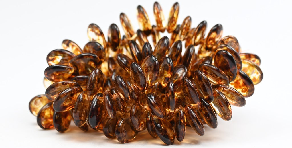 Lentil Flat Oval Pressed Glass Beads, Crystal Travertin (00030-86800), Glass, Czech Republic