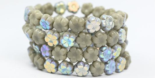5-Petal Flower Pressed Beads, Opaque Gray Ab (43010-AB), Glass, Czech Republic