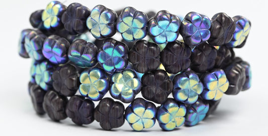 5-Petal Flower Pressed Beads, Brown Ab (13500-AB), Glass, Czech Republic