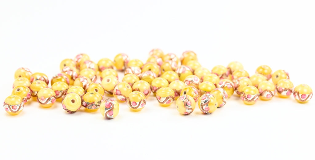 Pressed Beads, Yellow (231-A), Glass, Czech Republic