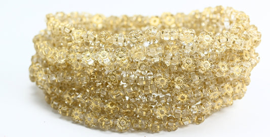Hawaii Flower Pressed Glass Beads, Crystal Gold Lined (00030-54202), Glass, Czech Republic